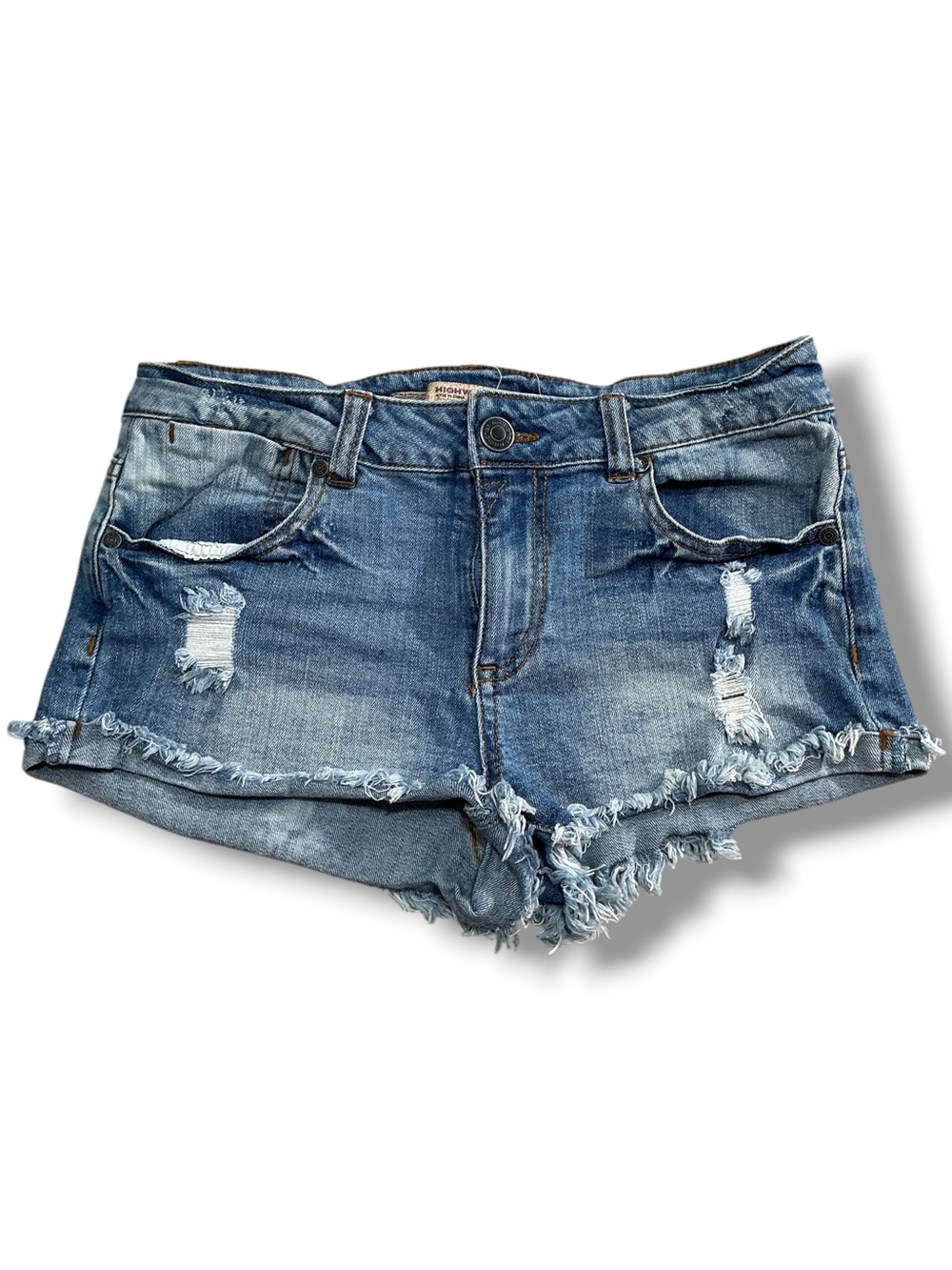 Highway Jeans Faded Blue Distressed Denim Cutoff Shorts